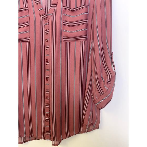 Womens Fall XL Button Front Striped Blouse Pink and Black Casual Workwear Flowy - Picture 7 of 9